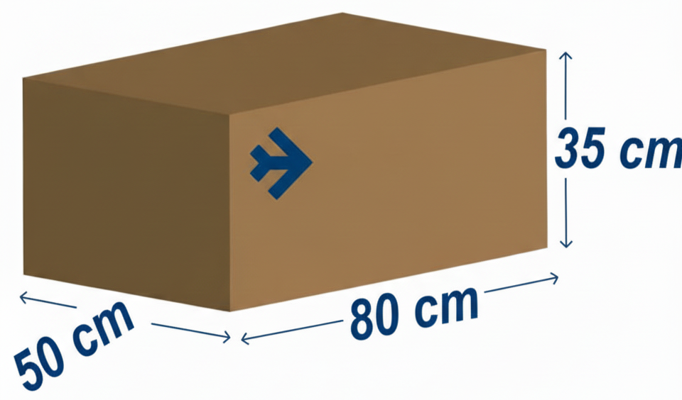 Package up to 5 kg, dimensions up to 56x35x36 cm, price €6.99, not selected